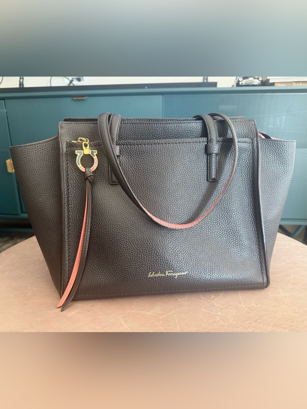 Salvatore Ferragamo Amy Tote, Medium, Brown Pebbled Calfskin